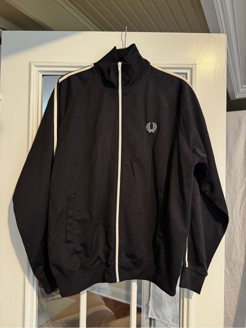 Fred Perry Black Zip-Up Track Jacket with White Trim